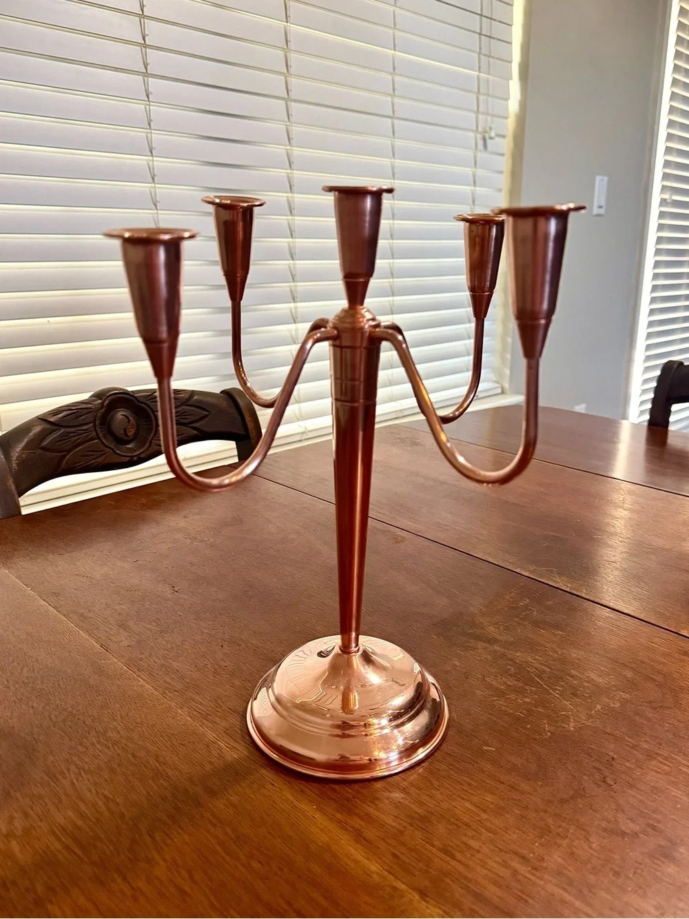 Vintage 1950s Solid Copper 5-Arm Candelabra Centerpiece